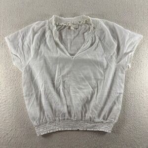Chelsea &‎ Violet White Smocked Neck Top Womens Medium Short Sleeve Blouse Boho